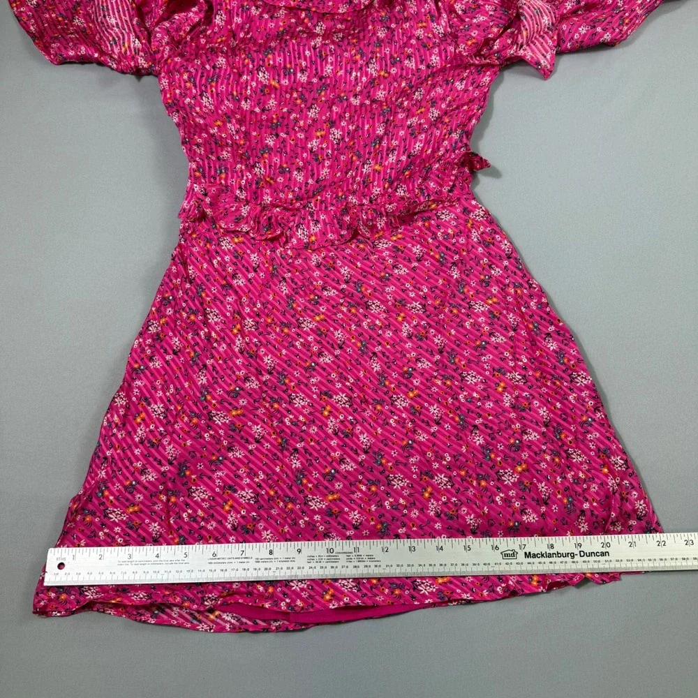 Free People Mini Dress Womens Size 6 Pink Floral Ruffle Flounce Sleeve OB1240766